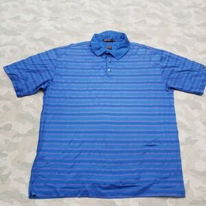 Tiger Woods Polo Shirt Mens Large Blue Short Sleeve Golf Striped